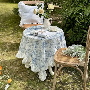 Qfdian Rustic Tablecloth Classic French Printed Ruffles Cotton Table Cloth Rectangle for Kitchen Dining Livingroom Christmas Decoration